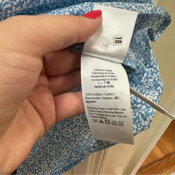 J. Crew Blue Floral Blouse Cotton Squareneck top m medium - Picture 7 of 8